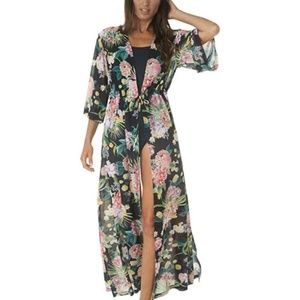 NWT Jantzen Isn't It Romantic Floral Print Kimono Cover-Up Duster Coat Robe